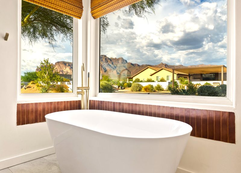 The soaking tub at the mountain window